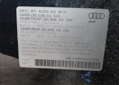 2015 Audi Q5 2.0T Premium из США, поврежденный, VIN WA1LFAFP3FA047428